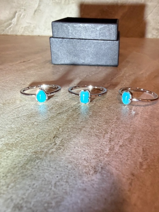 NWOT Blue Sleeping Beauty Turquoise Rhodium Over Sterling Silver Set of 3 Rings - Picture 2 of 4